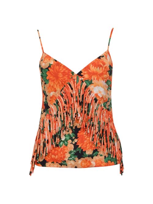 Top smanicato in tela di viscosa con frange e stampa floreale PINKO | 106823 A3AOAS4